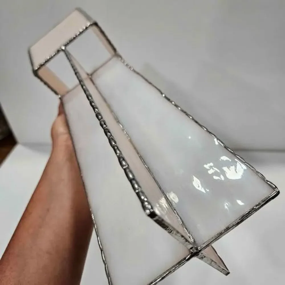 MCM Geometric Stained Glass Candle Holder. Mid-century design